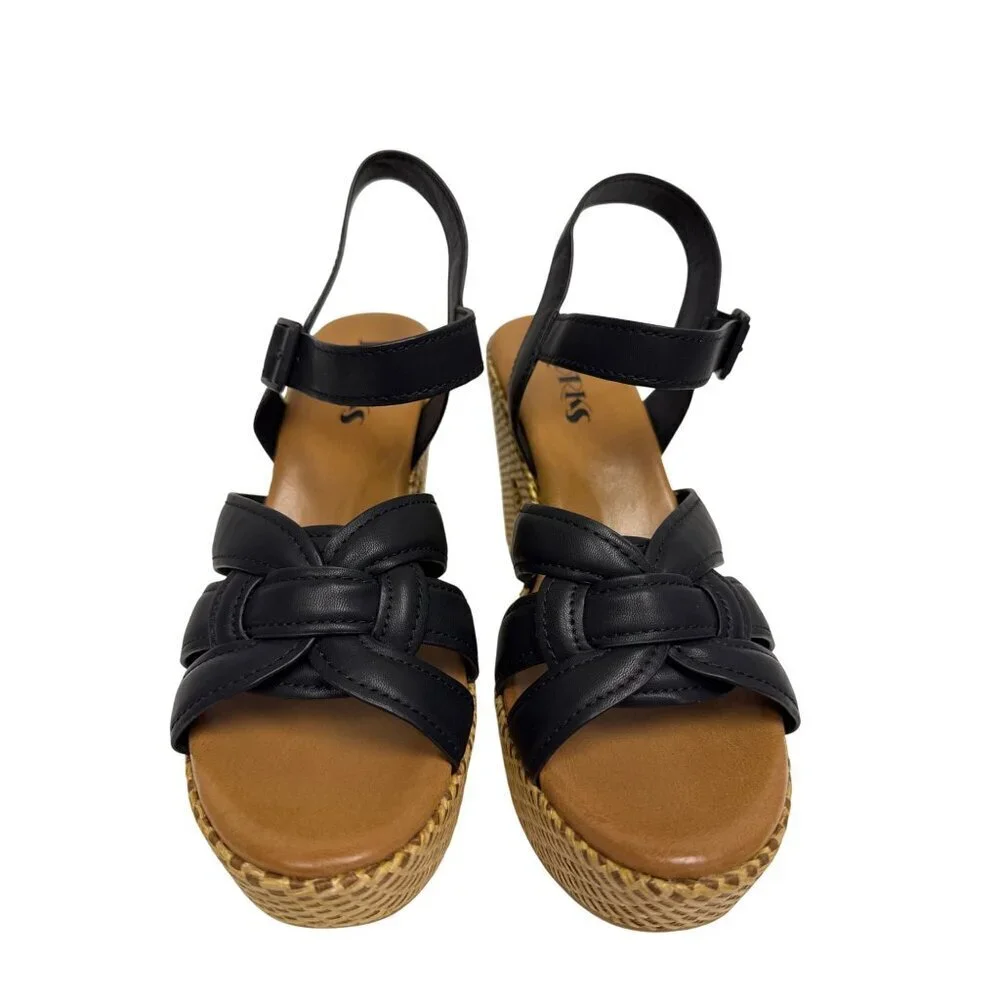 NEW Korks Dee Wedge Platform Women's Sandal Black Woven Size 9 Shoes Block Heel